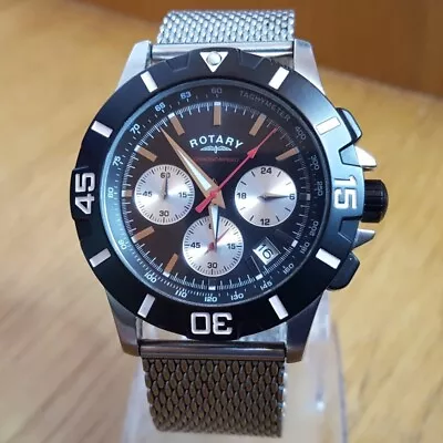 £99 • Buy Mens Steel Mesh Bracelet Rotary Chronospeed Black Chrono Divers Watch GB03375/04