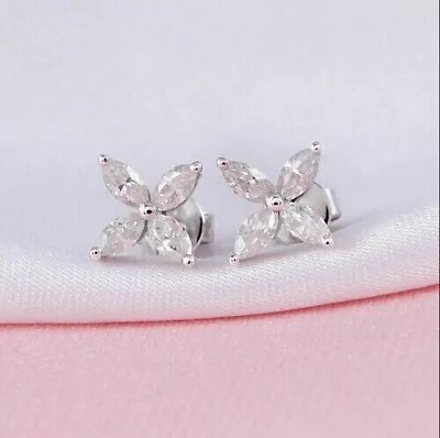 2.50Ct Marquise Cut Created Diamond Flower Stud Earrings 14K White Gold Plated • $60