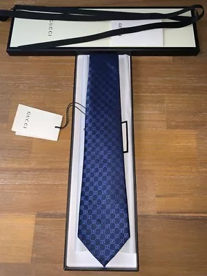 Gucci GG Pattern Silk Tie 100% SILK WIDEST 3.25  Dark Blue NWT • $129.99