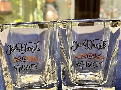 JACK DANIELS Glasses 2 Square Heavy Liquor Shot Glass 30ml Gold & Black Logo VGC • $25