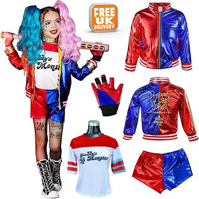 Suicide Squad Kids Harley Quinn Costume Girls Book Day Week Fancy Dress Outfit • £9.95