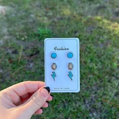 Lightning Bolt Small Stud Earrings Pack - Turquoise • $18.99