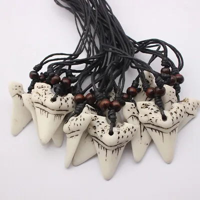 12Pcs White Faux Yak Bone Shark Teeth Tooth Amulet Pendant Necklace Jewelry Surf • $11.99