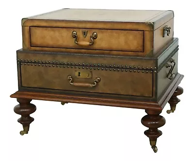 L32517EC: Stacked Leather Trunk Style Coffee End Table • $1095