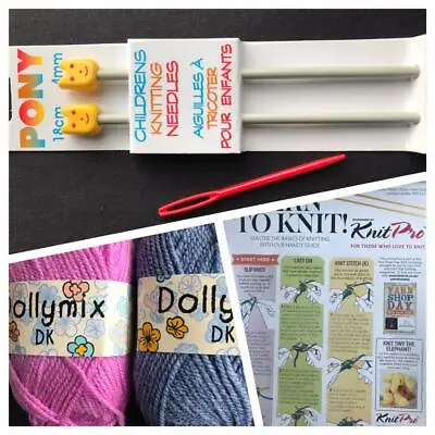 Childrens Kids Beginners Learn To Knit Kit With Instructions Wool Sewing Needle • £7.99