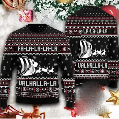 Viking Fa-La-La-La Ugly Christmas 3D SWEATER US SIZE ALL OVER PRINT BEST PRICE • $42.69