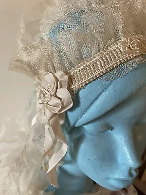 Antique 1920’s  Wedding Veil W/ Box Rosettes Netting Good Condition • $69.99