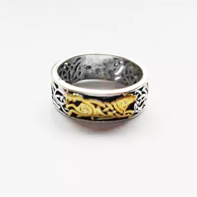 New Vintage Viking Wolf Silver And Gold Ring For Men Norse Jewelry Size 12 • $0.01