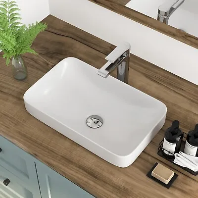 DeerValley 19  Bathroom Ceramic Semi-Recessed Vessel Sink White Art Basin • $78.99