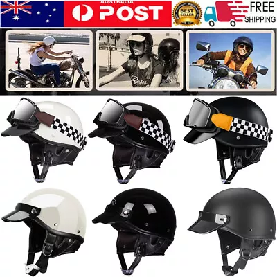 Vintage Motorcycle Half Open Face Helmet Scooter Helmet Jet Helmet With Goggles • $52.95