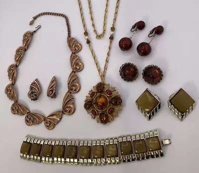 Vintage Jewelry Lot (Sets) ART Foil GlassRENOIR Copper Brown Lucite Thermoset • $17.50