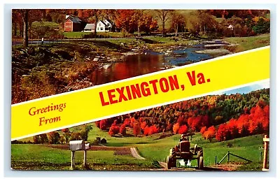 Postcard Lexington VA Virginia Banner Multi View Tractor House Barn Chrome UNP • $4.95