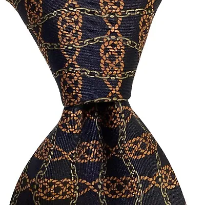 HUGO BOSS Men's 100% Silk Necktie ITALY Designer ROPES CHAINS Blue/Orange EUC • $27.99