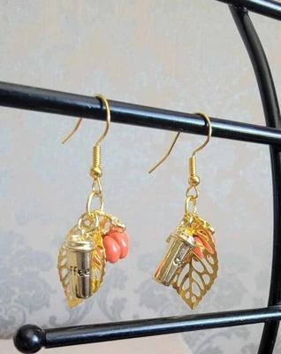 $11.99 • Buy Gold Tone  Pumpkin Spice Latte  W/Fall Leaf Earrings