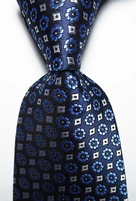 New Classic Check Blue White JACQUARD WOVEN Silk Men's Tie Necktie • £7.19