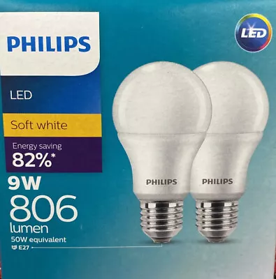 2x Philips 9W LED Bulbs Soft White E27 806 Lumen • $12.84