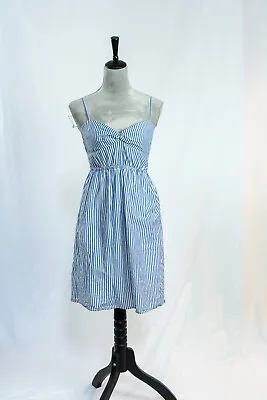 J Crew Blue Blue And White Striped Cotton Spaghetti Strap Sun Dress Size 0 • $12.99