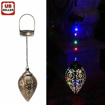 Solar Power LED Hanging Lantern Light Metal Garden Yard Decor Lamp Rechargeable • $13.98