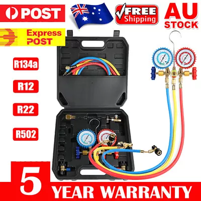 Car Air Conditioning Refrigerant Recharge Measuring Kit Hose Gas Gauge R134A R22 • $58.99