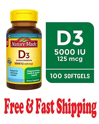 Extra Strength Vitamin D3 5000 IU (125 Mcg) Softgels Dietary Supplement For Bon • $7.15