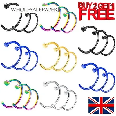 £1.35 • Buy Nose Rings Hoops Small Thin Fake Lip Ear Body Piercings Stainless Surgical Steel