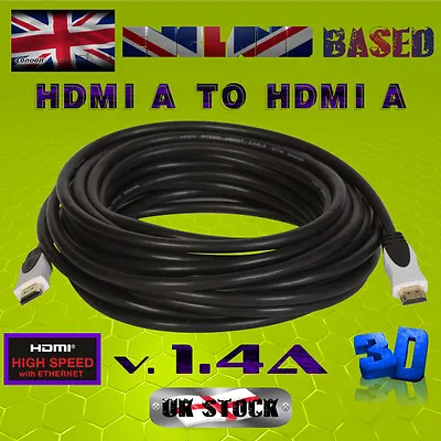 HDMI CABLE/LEAD / HIGH SPEED With ETHERNET/3D/1080P/ FULL HD /2K /4K (10 METRES) • £6.48