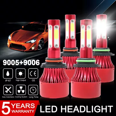 9005+9006 4-sided LED Headlight Kit  Combo Bulb 24000K High Low-Beam White 4 • $15.99