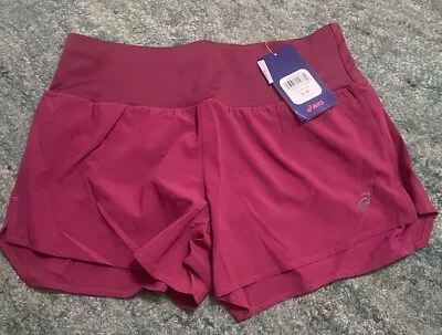 Asics Women’s Road 3 D1 5in Running Shorts Sz. M NEW A012A835 Crimson W/Briefs • $0.74