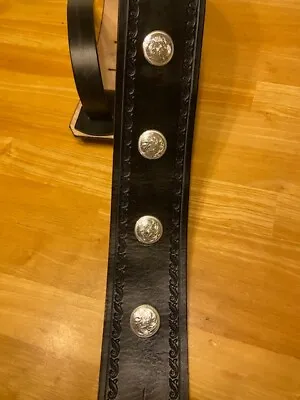 Custom Made Genuine Leather Guitar Strap Black 3' Wide  & Conchos • $80