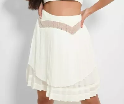 Off White Pleated Net Panel Tennis Style Mini Skirt - Designer - Three Floor • $34.11