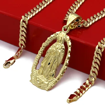 Mens 18k Gold Plated Hip Hop HOLY MARY  Pendant 5mm 24  Cuban Necklace Chain • $18.99