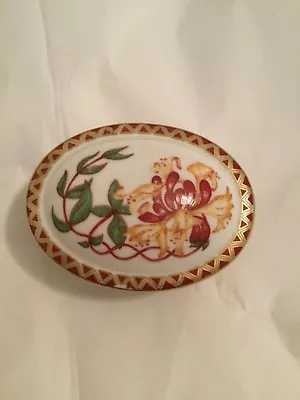 IMPERFECT Royal Crown Derby 1988 HONEYSUCKLE Oval Porcelain Trinket Box • $22.50