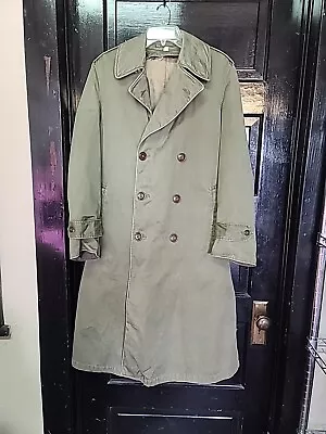 Vintage Army Military Trench Coat Olive Drab Size Small Broke In • $14.99