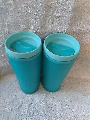 2 Blue Tupperware Travel Coffee Mugs Cups With Lids • $24.99