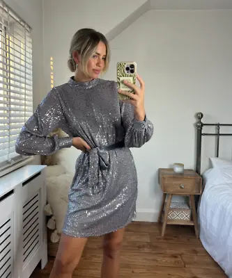 £29 • Buy Ladies New Ex Style Cheat Silver Sequin Dress Sizes  6 8 10 12 14 16 18