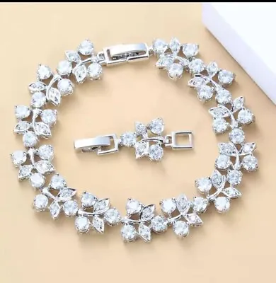 £17.99 • Buy White Topaz Tennis DIAMONIQUE Gemstone  925 Silver Bracelet  7-8    