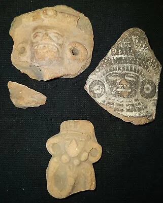 Pre-columbian / Mayan Artifacts Lot Of 3 Head / Face Effigies • $229