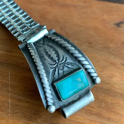Vintage Native American Sterling Silver Turquoise Watch Bracelet 31.4 Grams • $179