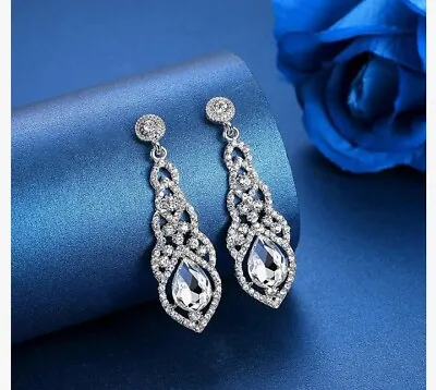 Teardrop Crystal Chandelier Dangle Earrings For Women In Silver Gold Black... • £9.99