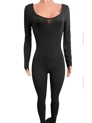 Black Catsuit M One Piece Bodysuit Costume Cosplay Halloween Cat Woman • $14