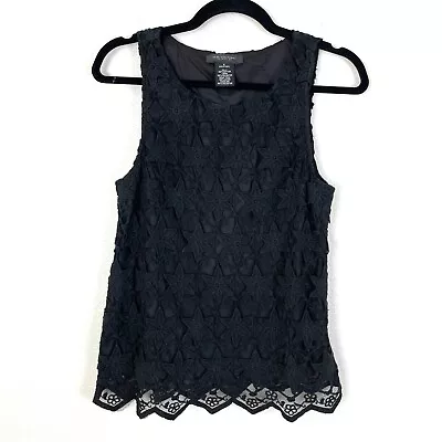 MM Couture By Miss Me Womens Small Star Print Black Lace Overlay Top Sleeveless • $19.99