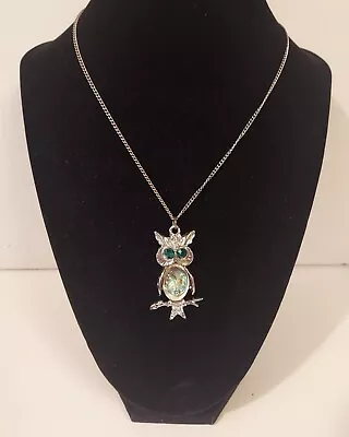 Silvertone Owl Pendant Abalone Necklace • $10