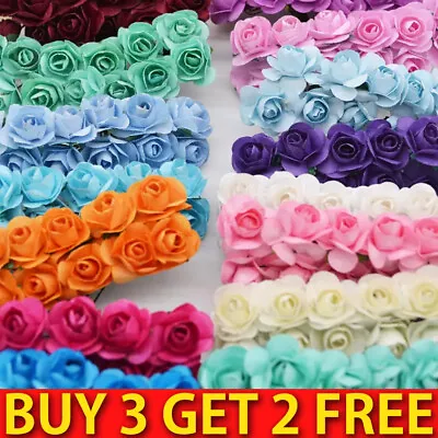 144Pcs Artificial Flowers Mini Paper Roses With Stem Wedding Bouquet Decor UK • £6.49