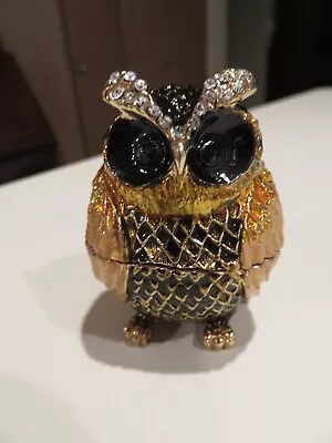 QIFU Enamel Rhinestone Jewel Eyes Owl Hinged Medium Size Trinket Ring Box • $7.99