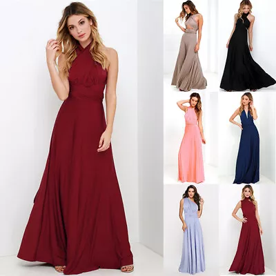 Women's Long Maxi Dress Bridesmaid Multi Way Convertible Formal Evening Wrap • £13.19