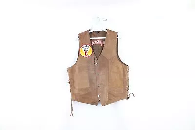 Vintage Mens Medium Gold Wing Road Riders Michigan Leather Motorcycle Vest Brown • $53.95