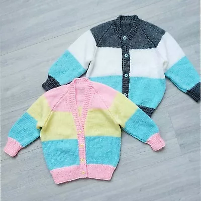 Knitting Pattern Childs Pastel Striped Raglan Cardigan DK Premature - 8y 14 - 28 • £4