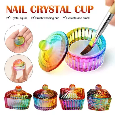 2Pcs Nail Acrylic Powder Liquid Dish Glass Cup Crystal Bowl Dappen Dish With Lid • $8.98