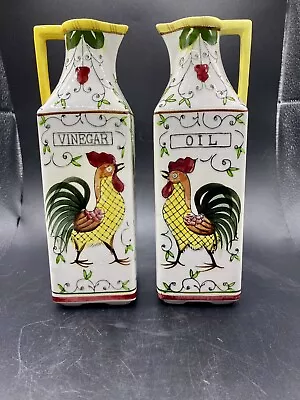 Ucagco Japan Rooster & Roses Early Provincial Oil Vinegar Cruet Set Hand-Painted • $20