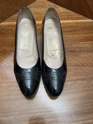 Ferragamo Black Patent Leather Pumps. Sz 8.5 AA. Good Condition! • $35